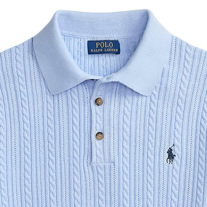 Polo Ralph Lauren Cable-Knit Cotton Polo-Collar Jumper - Office Blue