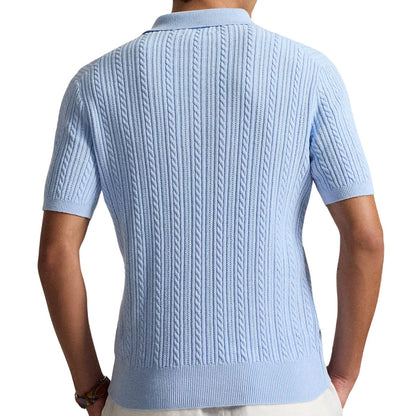Polo Ralph Lauren Cable-Knit Cotton Polo-Collar Jumper - Office Blue