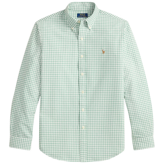 Polo Ralph Lauren Custom Fit Gingham Oxford Shirt - Faded Mint White