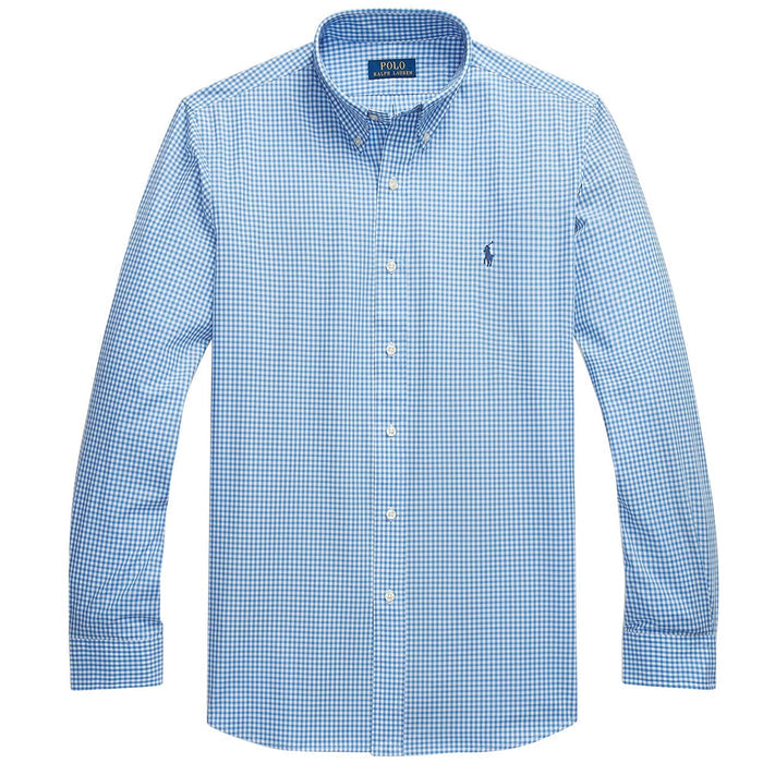 Polo Ralph Lauren Custom Fit Stretch Poplin Shirt - Blue and White