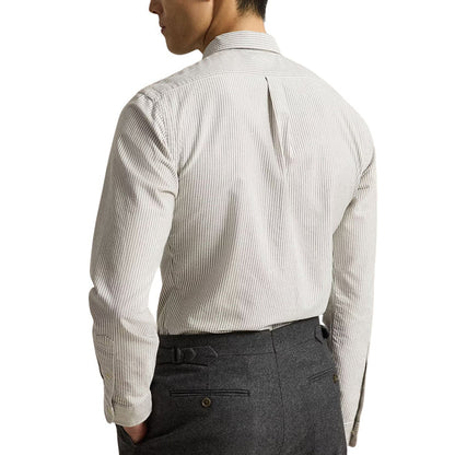 Polo Ralph Lauren Custom Fit Striped Oxford Shirt - Nutmeg Brown/White