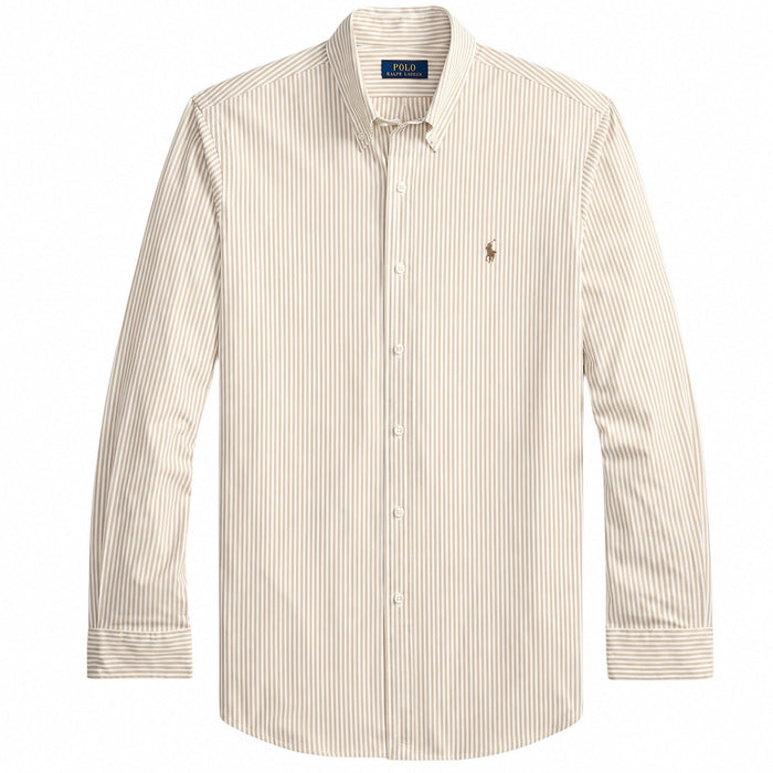 Polo Ralph Lauren Custom Fit Striped Stretch Poplin Shirt - Khaki/White