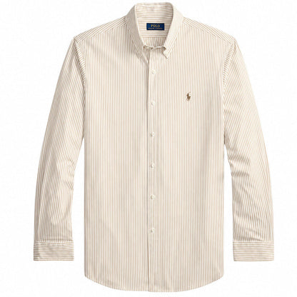 Polo Ralph Lauren Custom Fit Striped Stretch Poplin Shirt - Khaki/White