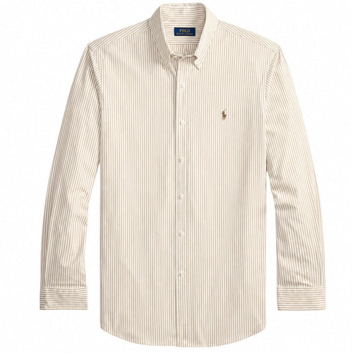 Polo Ralph Lauren Custom Fit Striped Stretch Poplin Shirt - Khaki/White