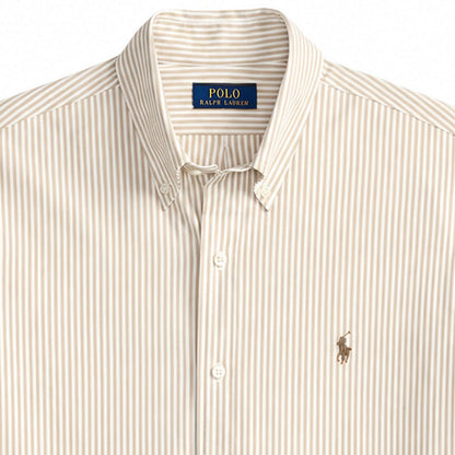 Polo Ralph Lauren Custom Fit Striped Stretch Poplin Shirt - Khaki/White