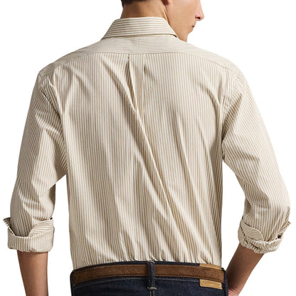 Polo Ralph Lauren Custom Fit Striped Stretch Poplin Shirt - Khaki/White