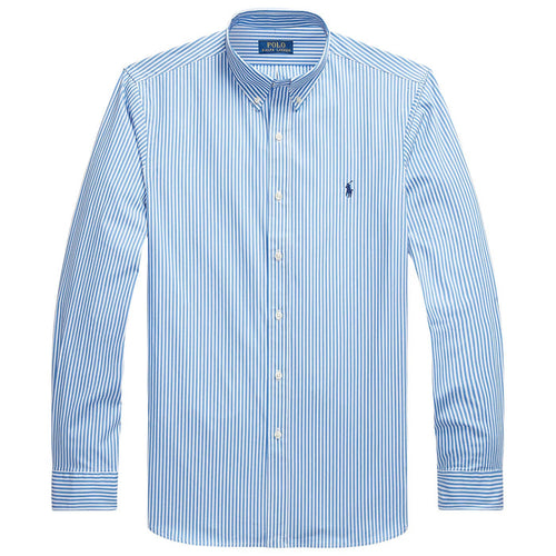 Polo Ralph Lauren Custom Fit Striped Stretch Poplin Shirt - Light Blue/White