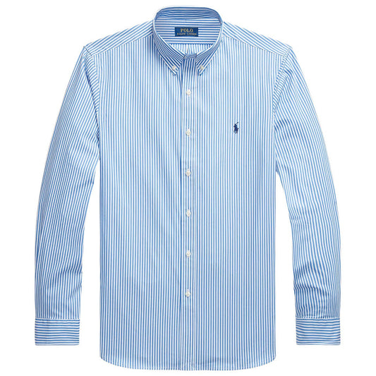 Polo Ralph Lauren Custom Fit Striped Stretch Poplin Shirt - Light Blue/White