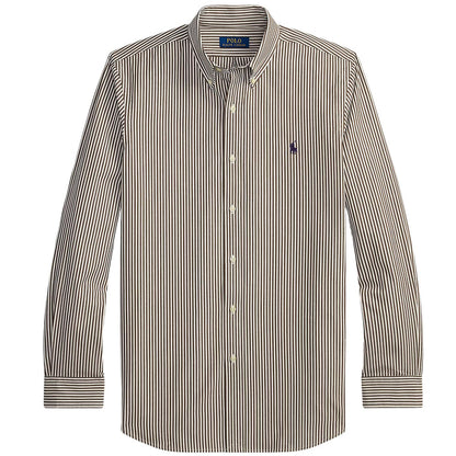 Polo Ralph Lauren Custom Fit Striped Stretch Poplin Shirt - Nutmeg Brown/White