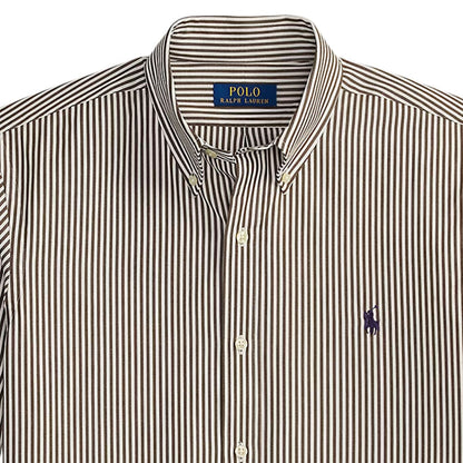 Polo Ralph Lauren Custom Fit Striped Stretch Poplin Shirt - Nutmeg Brown/White