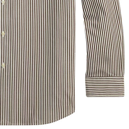Polo Ralph Lauren Custom Fit Striped Stretch Poplin Shirt - Nutmeg Brown/White