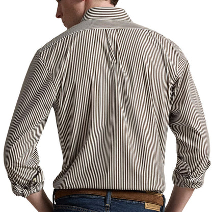 Polo Ralph Lauren Custom Fit Striped Stretch Poplin Shirt - Nutmeg Brown/White