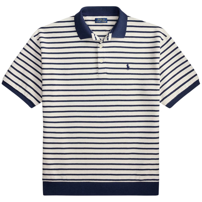 Polo Ralph Lauren Relaxed Fit Striped Textured Polo Shirt - Nevis/ Newport Navy