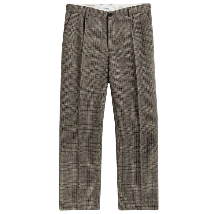 Portuguese Flannel Prince of Wales Single Pleat Trousers - Alton
