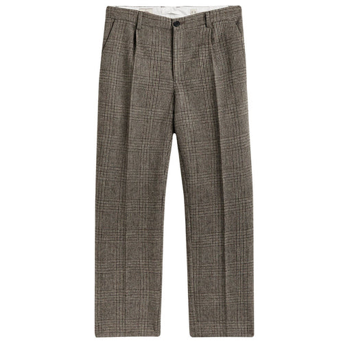 Portuguese Flannel Prince of Wales Single Pleat Trousers - Alton