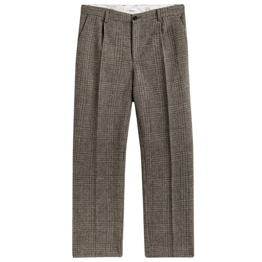 Portuguese Flannel Prince of Wales Single Pleat Trousers - Alton