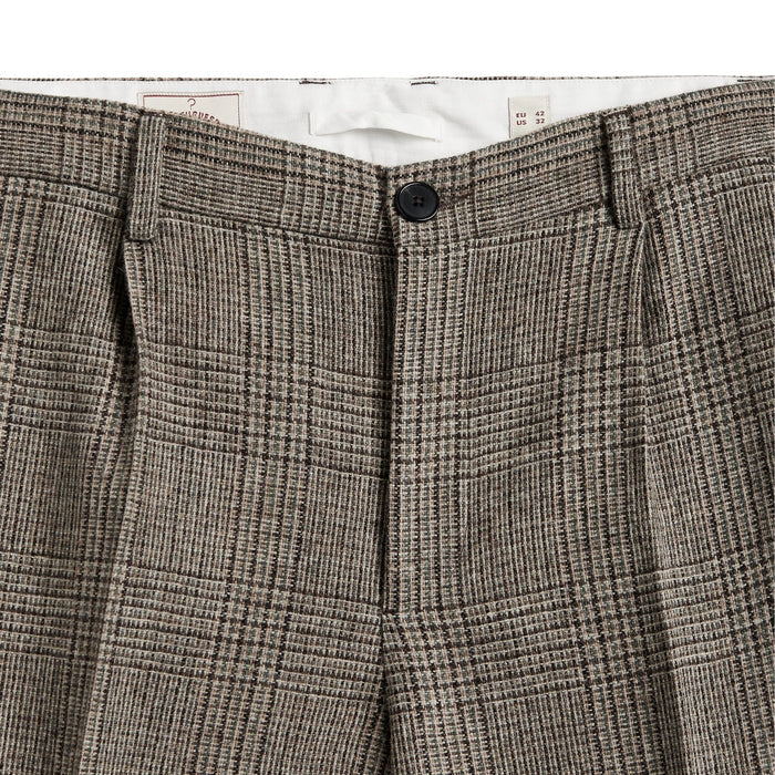 Portuguese Flannel Prince of Wales Single Pleat Trousers - Alton