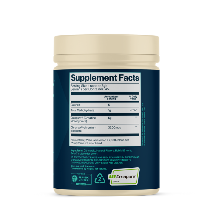 Supplement container with label showing 'Supplement Facts' on a white background