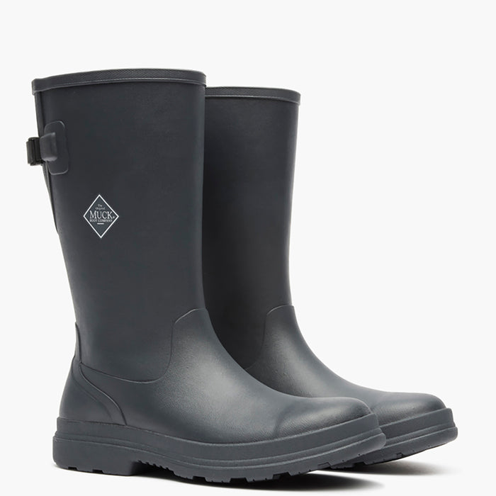 Pair of black rubber boots on a white background