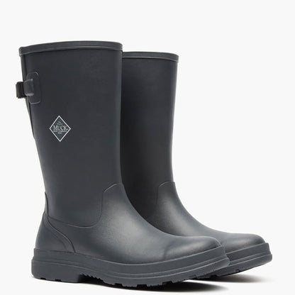 Pair of black rubber boots on a white background