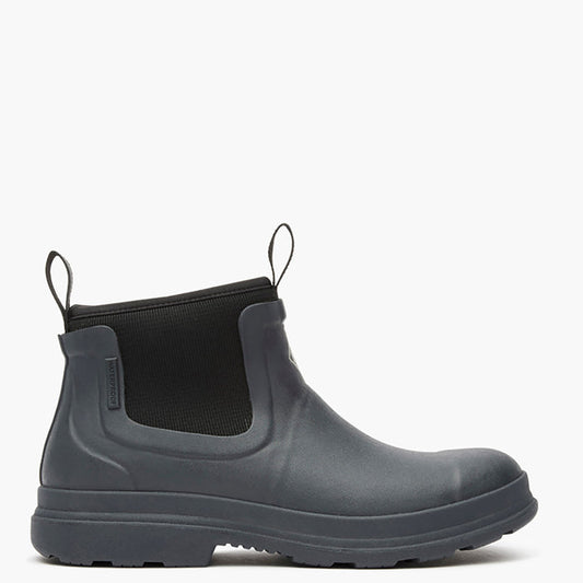 Gray rubber boot with black elastic shaft on a white background