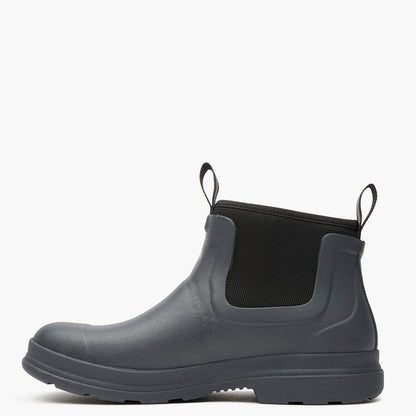 Gray rubber boot with black elastic shaft on a white background