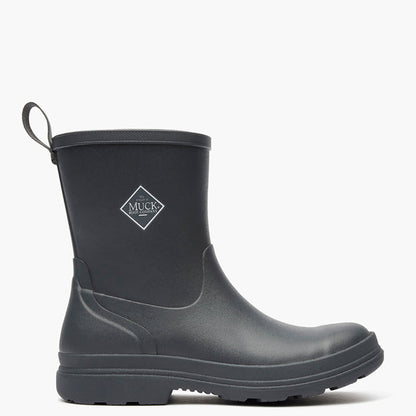 Black rubber boot with Muck logo on a white background