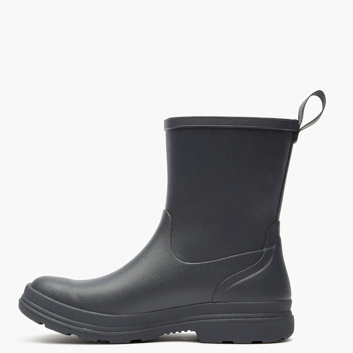 Black rubber boot on a white background