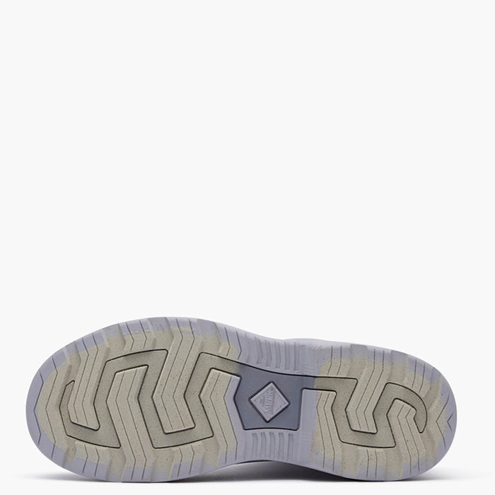 Close-up of a shoe sole with tread pattern on a white background