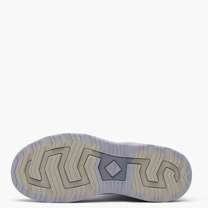Close-up of a shoe sole with tread pattern on a white background