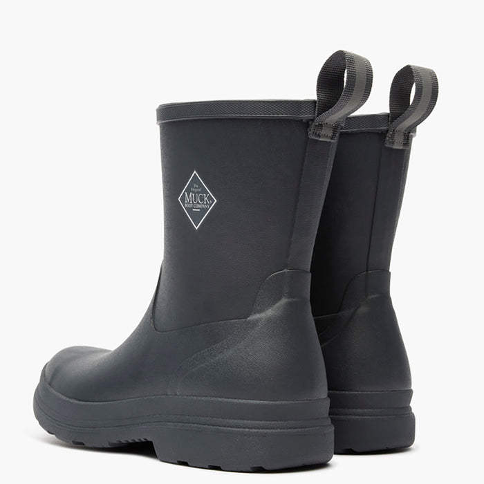 Pair of black rubber boots with Muck Boot Company logo on a white background