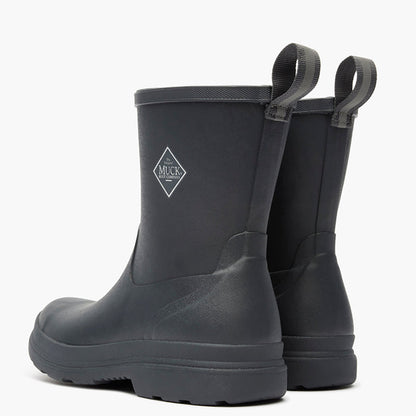 Pair of black rubber boots with Muck Boot Company logo on a white background