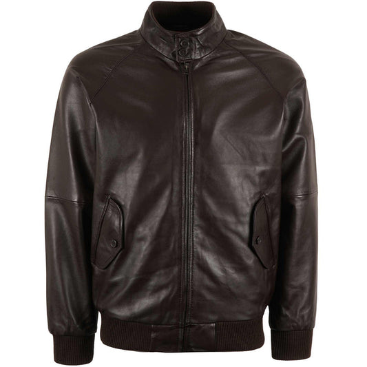 Real Hoxton Leather Harrington Jacket - Brown