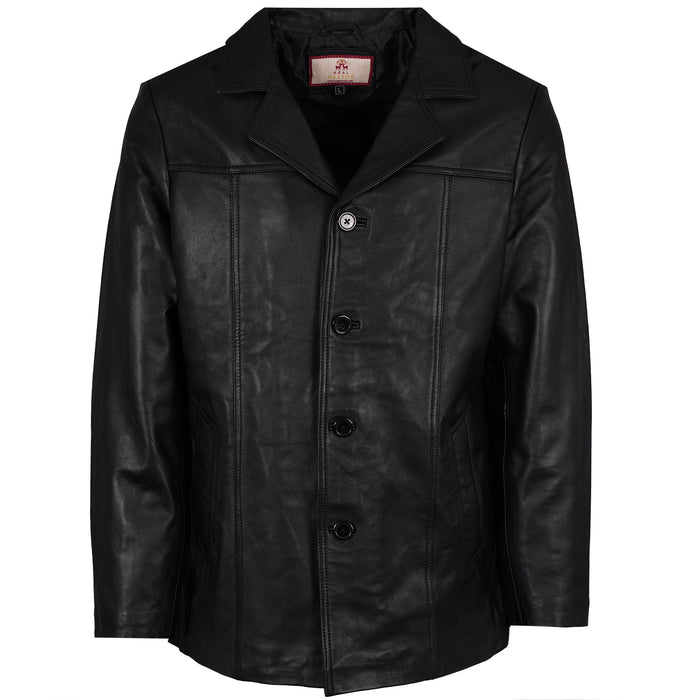 Real Hoxton Leather Reefer Jacket - Black