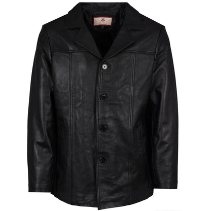 Real Hoxton Leather Reefer Jacket - Black