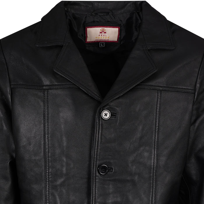 Real Hoxton Leather Reefer Jacket - Black