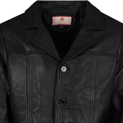 Real Hoxton Leather Reefer Jacket - Black