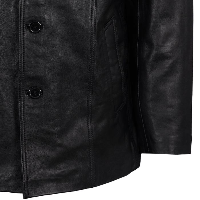 Real Hoxton Leather Reefer Jacket - Black
