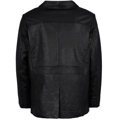 Real Hoxton Leather Reefer Jacket - Black