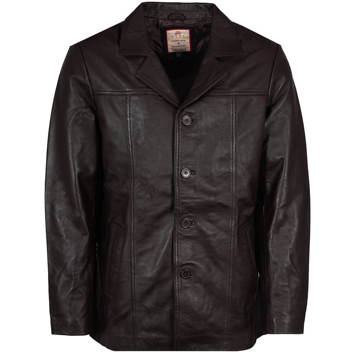 Real Hoxton Leather Reefer Jacket - Brown