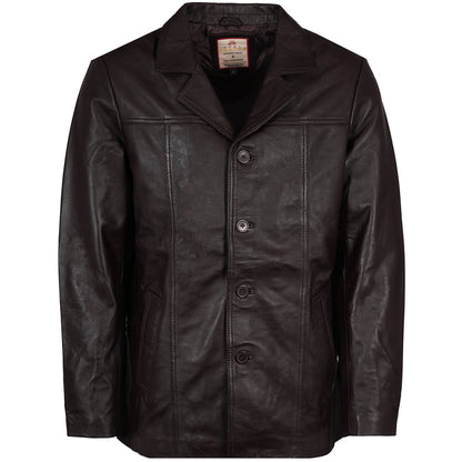 Real Hoxton Leather Reefer Jacket - Brown