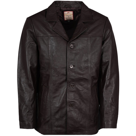 Real Hoxton Leather Reefer Jacket - Brown