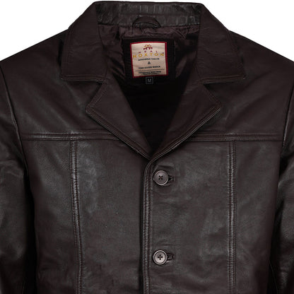 Real Hoxton Leather Reefer Jacket - Brown