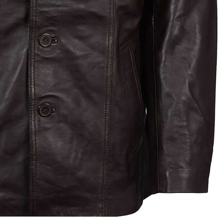 Real Hoxton Leather Reefer Jacket - Brown