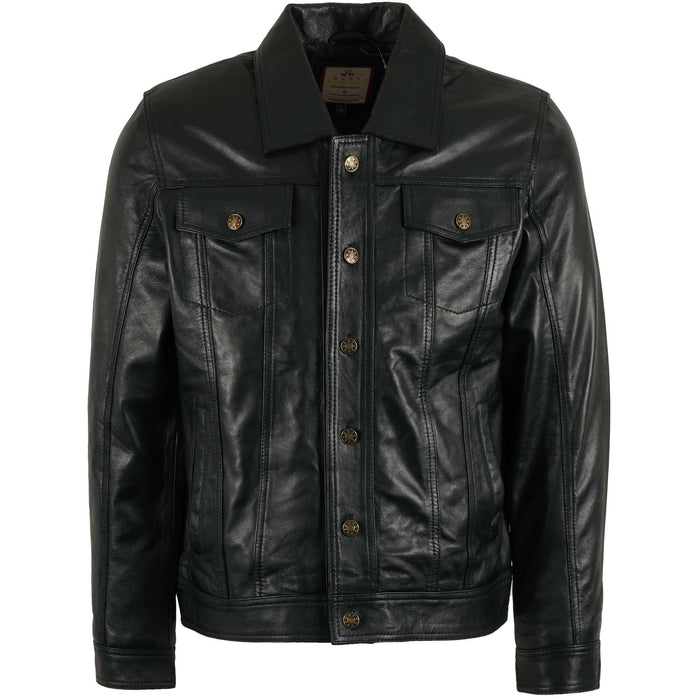 Real Hoxton Leather Trucker Jacket - Black