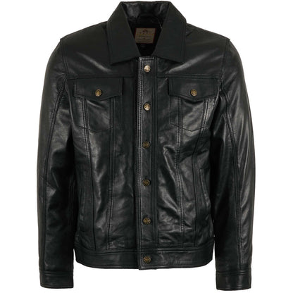 Real Hoxton Leather Trucker Jacket - Black