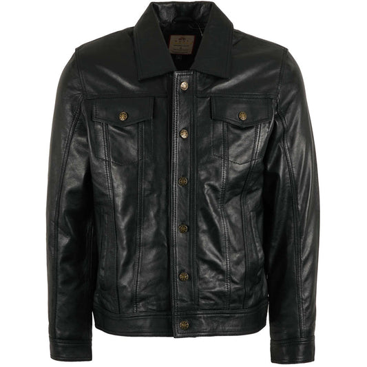 Real Hoxton Leather Trucker Jacket - Black
