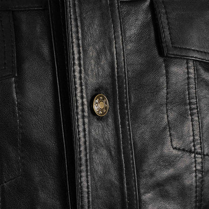 Real Hoxton Leather Trucker Jacket - Black