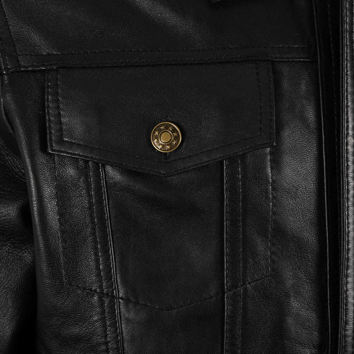 Real Hoxton Leather Trucker Jacket - Black