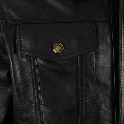Real Hoxton Leather Trucker Jacket - Black